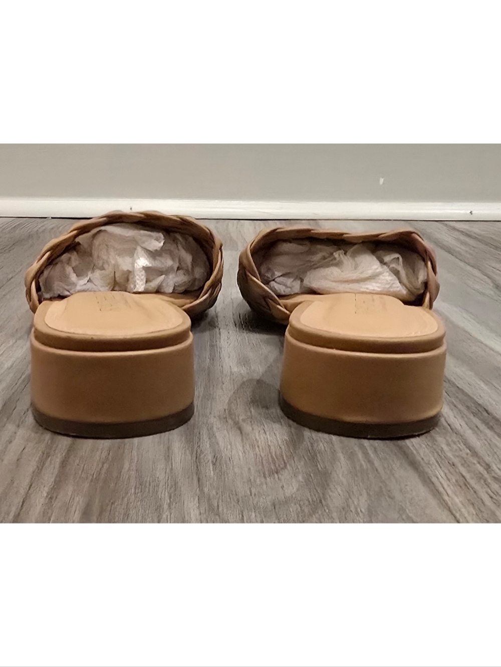 Rachel Zoe Woven Slide Sandals Nude Beige Block Heel Slip On Shoes Size 6.5 - Picture 6 of 9